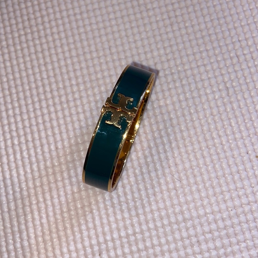 Tory Burch army green and gold bangle.